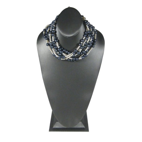 Imitation Pearl Necklace 20 Inch Silvertone Collar Beaded Statement Multi-Stran - Picture 5 of 11